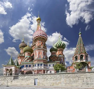 Temple of Basil the Blessed, Red Square, Moscow, Russia. Against the clouds Stock Photos