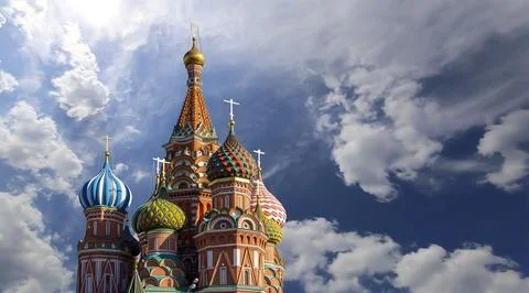Temple of Basil the Blessed, Red Square, Moscow, Russia. Against the clouds Stock Photos