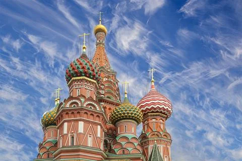Temple of Basil the Blessed, Red Square, Moscow, Russia. Against the clouds Stock Photos
