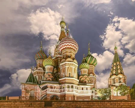 Temple of Basil the Blessed, Red Square, Moscow, Russia. Against the clouds Stock Photos