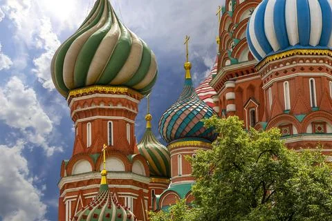 Temple of Basil the Blessed, Red Square, Moscow, Russia. Against the clouds Stock Photos