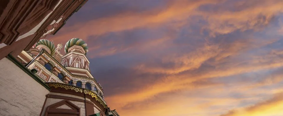 Temple of Basil the Blessed, Red Square, Moscow, Russia. Against the sunset Stock Photos