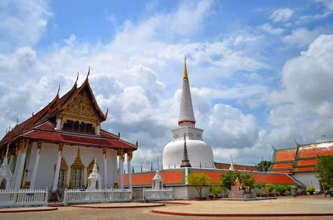 Temple with blue sky and cloud in Thailand Stock Photos