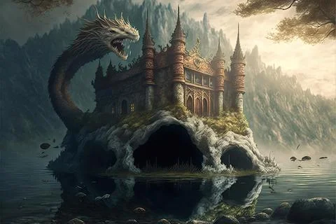 A Temple At The Bottom Of A Lake Stock Illustration