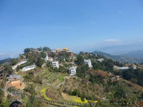 Temple Buddhist complex in Dharamsala on the hillside Stock Photos