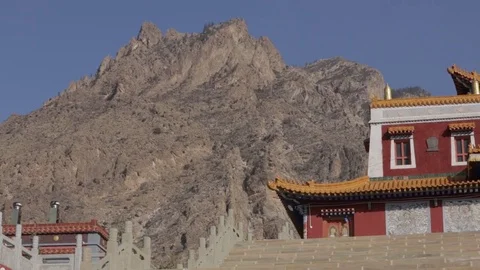 Temple building with Mountain in the Background Stock Footage 75212195