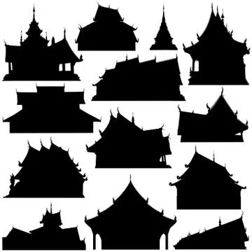 Temple building silhouettes Stock Illustration