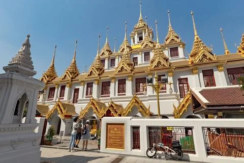 Temple Building at Wat Ratchanatdaram Loha Prasat temple, Bangkok, Thailand Stock Photos