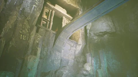Temple in a Cave, Rocks, Stone Bridge, Colums, Ravine, 3D Animations, Render Stock Footage 262150063
