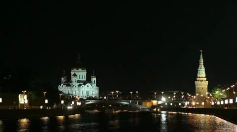 The temple of Christ the Savior night Video stock 11095846