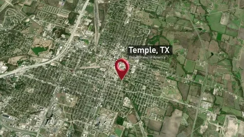 Temple City Map Zoom (TX, USA) from Space to Earth Video stock 296702816