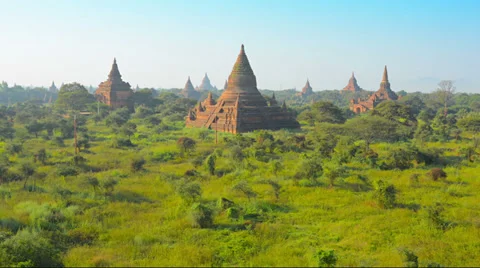 Temple complex of bagan at sunset. burma Stock Footage 35741099