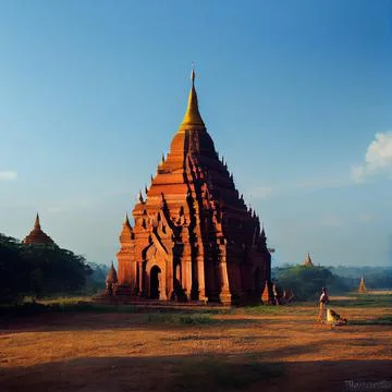 The temple complex of Bagan. Wonders of the World. Illustrazione stock