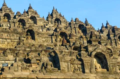 The temple complex of borobodur, unesco world heritage site, java, indonesia, Stock Photos