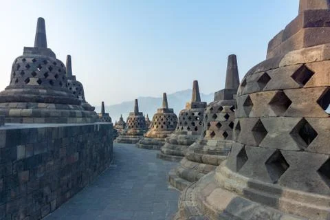 Temple complex of Borobudur, Buddhist temple Stock Photos