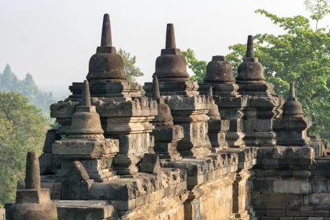 Temple complex of Borobudur, Buddhist temple Stock Photos