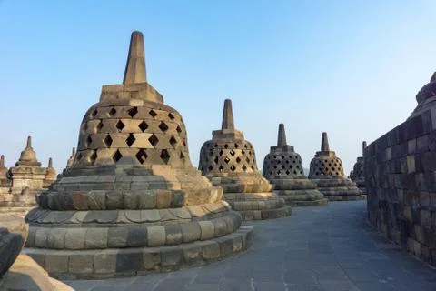 Temple complex of Borobudur, Buddhist temple Stock Photos