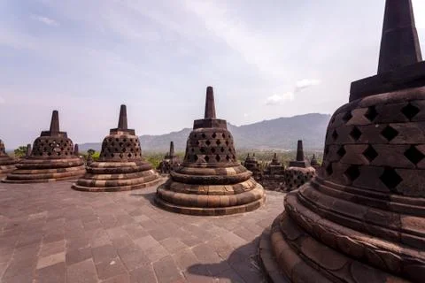 The temple complex of Borobudur on Java island, Indonesia Fotos de archivo