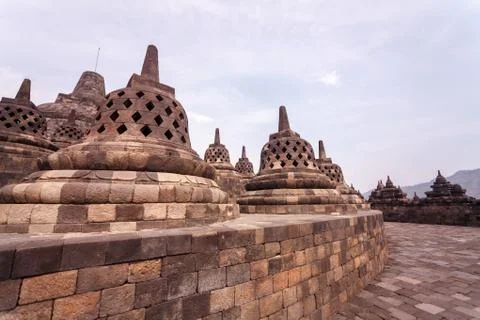 The temple complex of Borobudur on Java island, Indonesia Foto stock