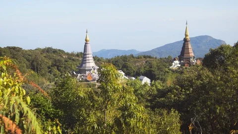 Temple complex on Doi Inthanon, Highest Mountain in Thailand Stock Footage 129200470