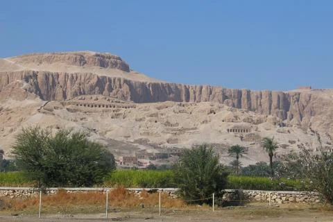 Temple complex in Egypt, stone ruins, desert landscape Stock Photos