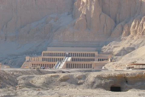 Temple complex in Egypt, stone ruins, desert landscape Stock Photos