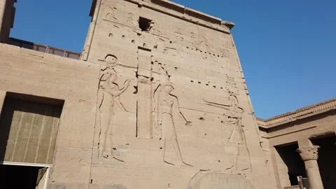 The temple complex on the island of Philae on the Nile, Philae temple, Aswan, Stock Footage 142974093