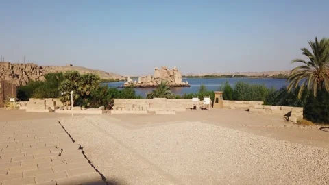 The temple complex on the island of Philae on the Nile, Philae temple, Aswan, Stock Footage 142978503