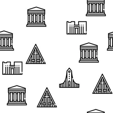 Temple Construction Vector Seamless Pattern Stock Illustration