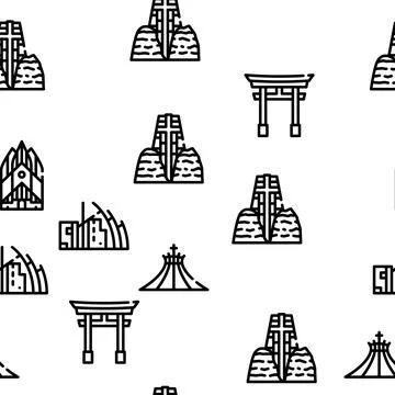 Temple Construction Vector Seamless Pattern Stock Illustration