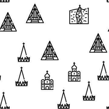 Temple Construction Vector Seamless Pattern Stock Illustration