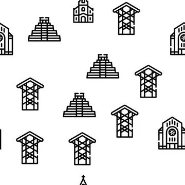 Temple Construction Vector Seamless Pattern Stock Illustration