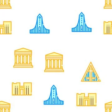 Temple Construction Vector Seamless Pattern Stock Illustration
