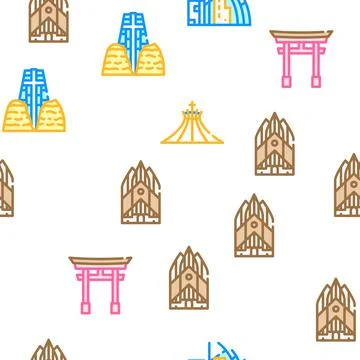 Temple Construction Vector Seamless Pattern 스톡 일러스트