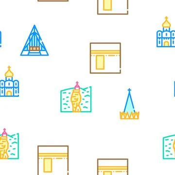 Temple Construction Vector Seamless Pattern 스톡 일러스트