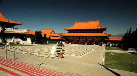 Temple Courtyard Wide Dolly Stock Footage 4609210