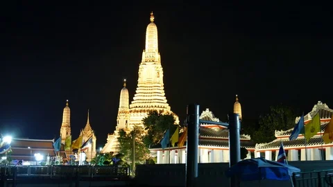 Temple of Dawn (Wat Arun) and river, Bangkok Stock Footage 101587259
