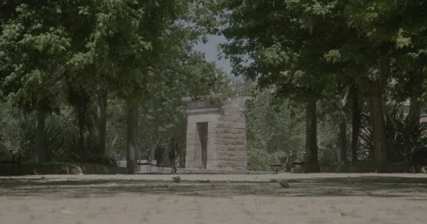 Temple of Debod Through the Trees - Madrid, Spain - 4K Stock Footage 68526405