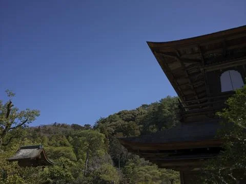 Temple eaves and the canal-side Philosopher's Path, Japan Stock Photos