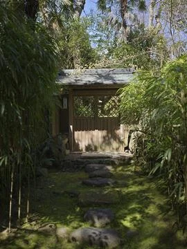 Temple eaves and the canal-side Philosopher's Path, Japan Stock Photos