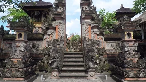 Temple Entrance Split Gate or Candi Bentar, Ubud, Bali, Indonesia Stock Footage 254586234