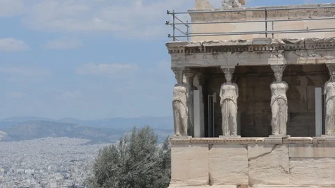 Temple of Erecteion in the Acropolis of Athens Stock Footage 124609478