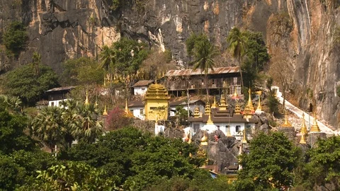 Temple Exhibit Within Trees and Cliff Stock Footage 112644550