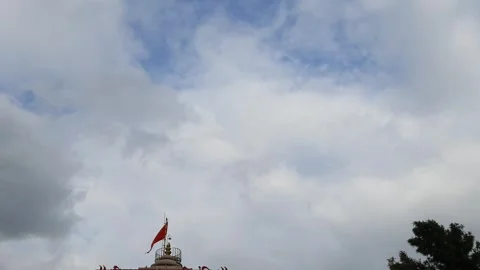 Temple Flags Waving in the Wind Under a Cloudy Sky Видео 341807866
