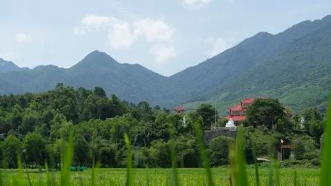 Temple in front of a mountain. Stock Photos