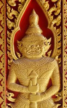 Temple gate arch there is a pattern image angel,temple in Thailand, Asia Stock Photos