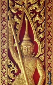 Temple gate arch there is a pattern image angel,temple in Thailand, Asia Stock Photos