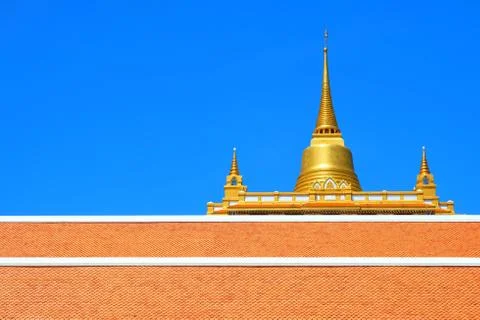 Temple of the Golden Mount on Blue Sky Background. Stock Photos