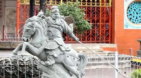 Temple Guard in front of Chinese Temple Stock Footage 11316426
