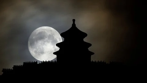 The Temple of Heaven (Hall of Prayer for Good Harvest) by Night, Beijing, China Stock Footage 101902545